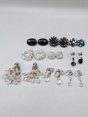 Vintage Glass & Crystal Earrings, Nine pairs